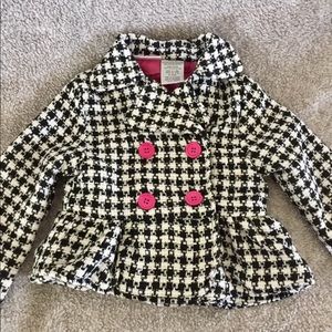 3T Black & White Houndstooth Peplum Pea Coat
